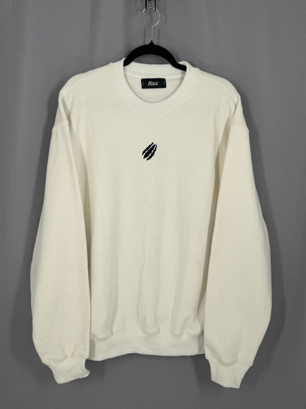 TIER Sweatshirt Adult Unisex XL Cream Logo Fleece Lined Long Sleeve Pullover